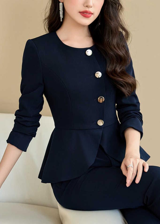 Feminine button peplum suit set R5