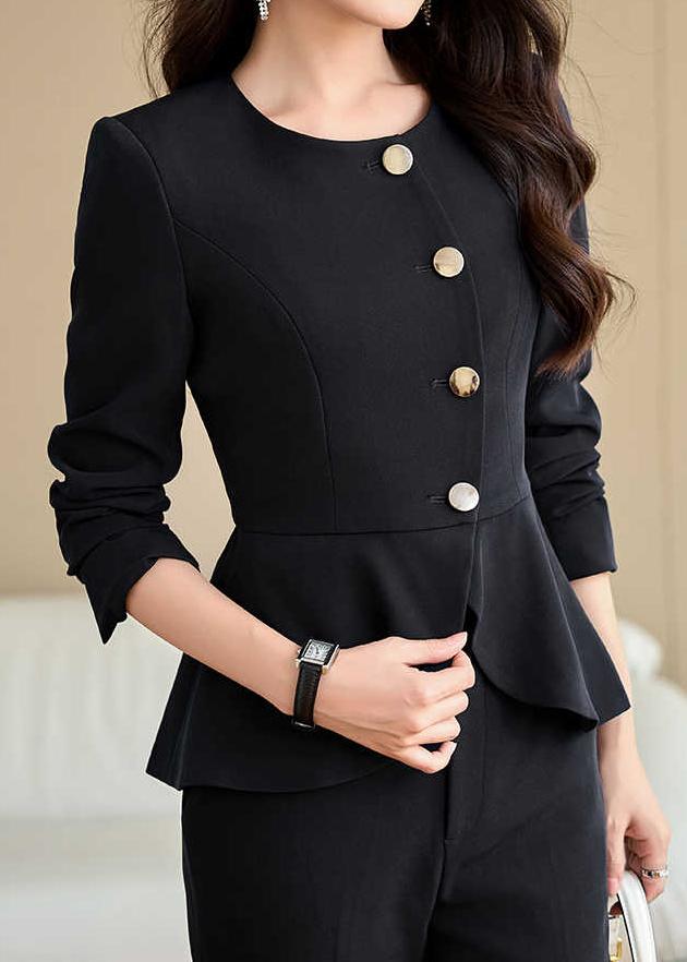 Feminine button peplum suit set R5