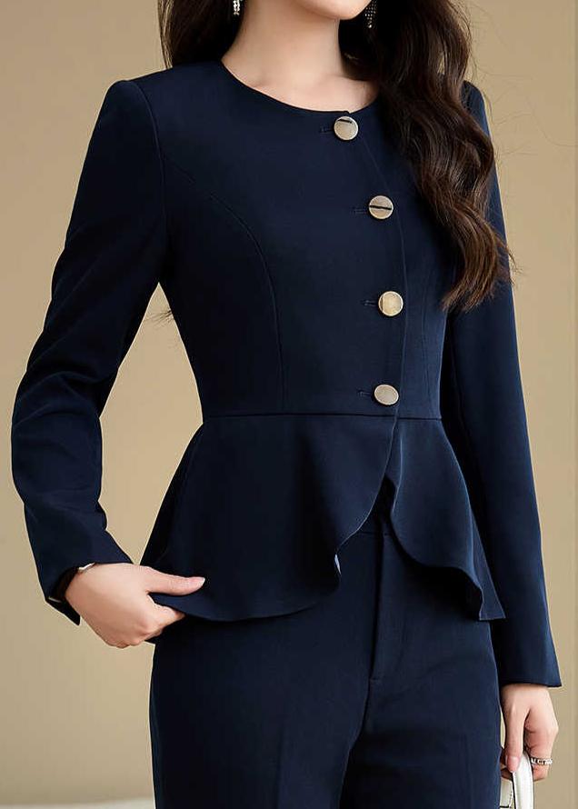 Feminine button peplum suit set R5