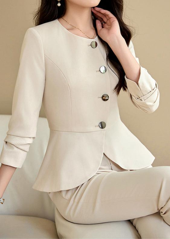 Feminine button peplum suit set R5
