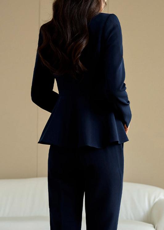 Feminine button peplum suit set R5