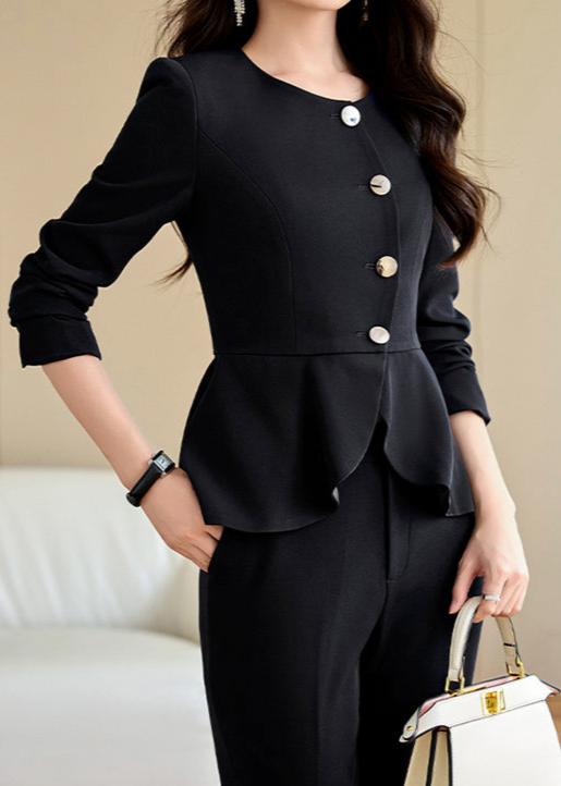 Feminine button peplum suit set R5