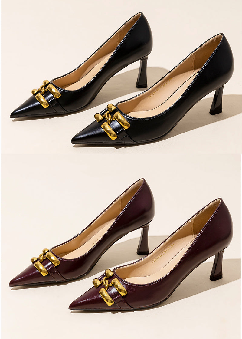 Metal accent pointed toe pumps R16