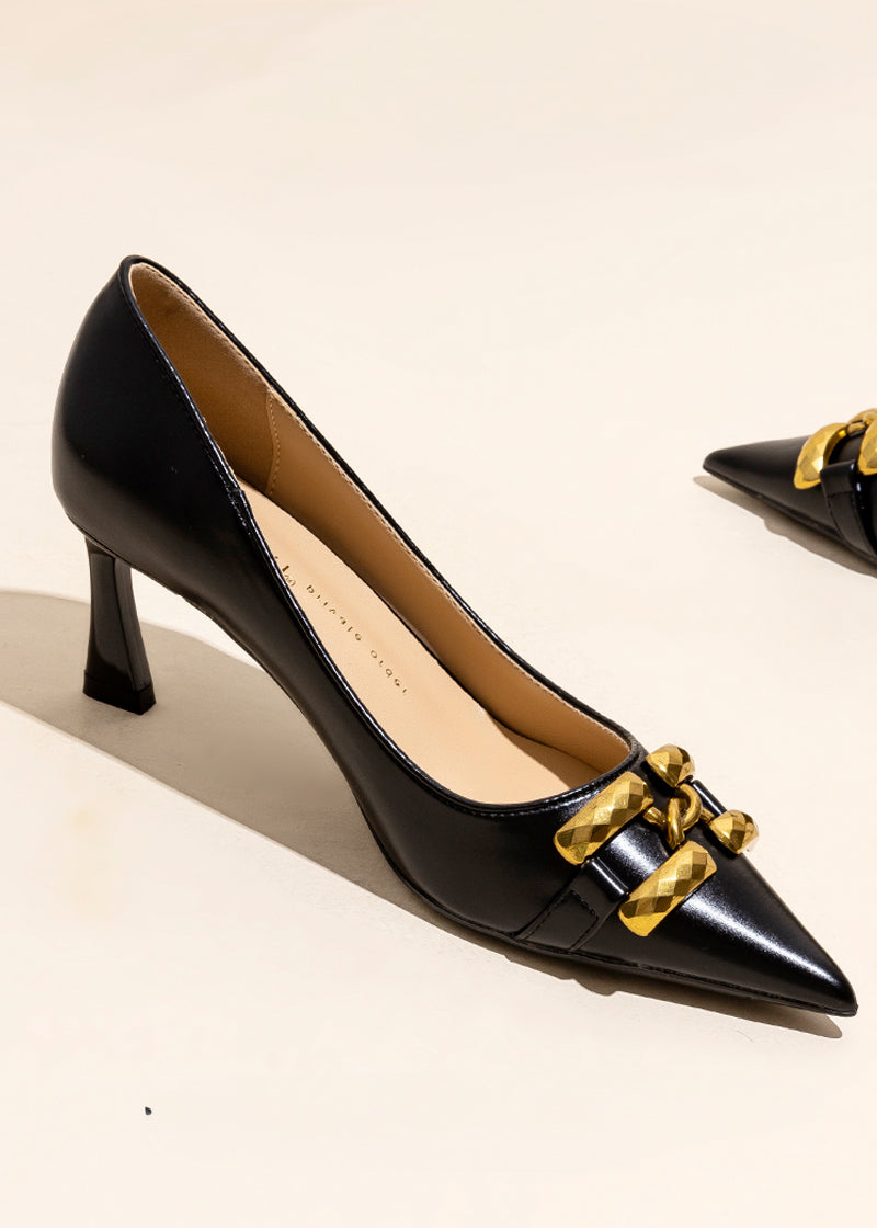 Metal accent pointed toe pumps R16