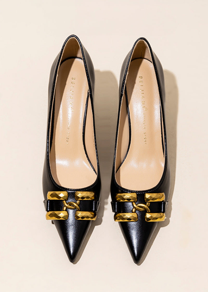 Metal accent pointed toe pumps R16