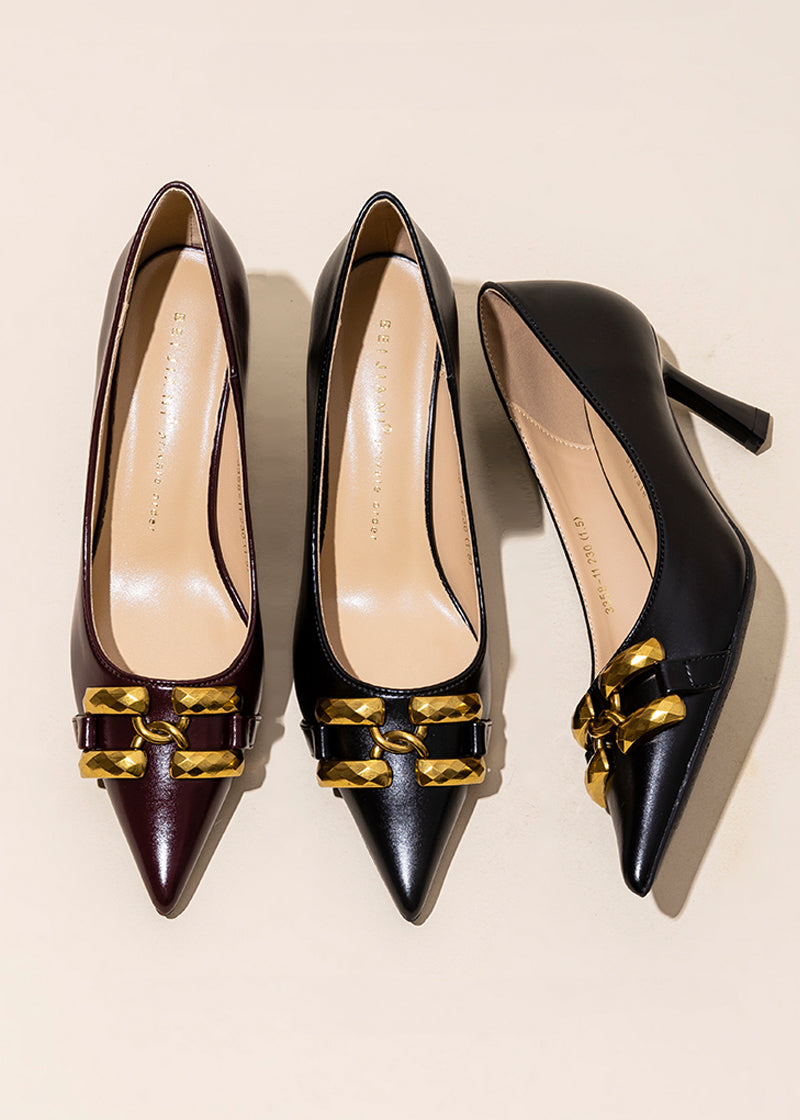 Metal accent pointed toe pumps R16