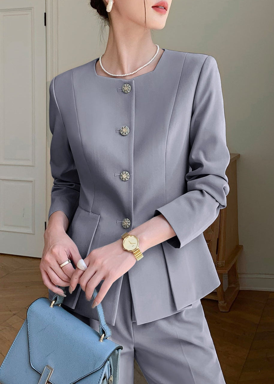 Square neck peplum pants suit R11