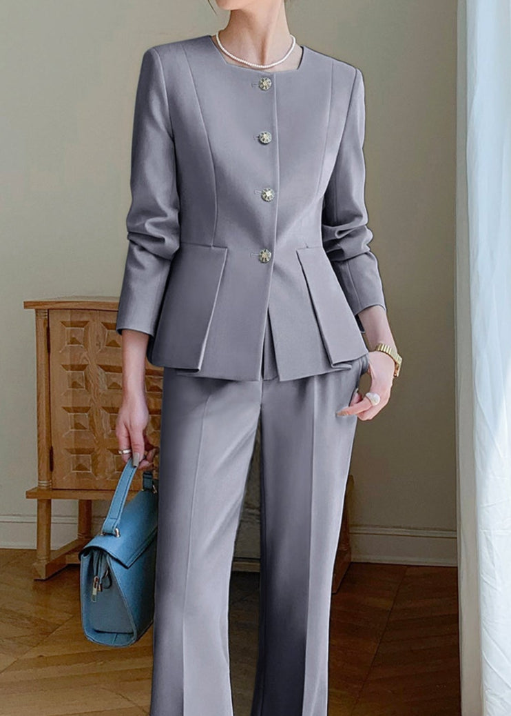 Square neck peplum pants suit R11