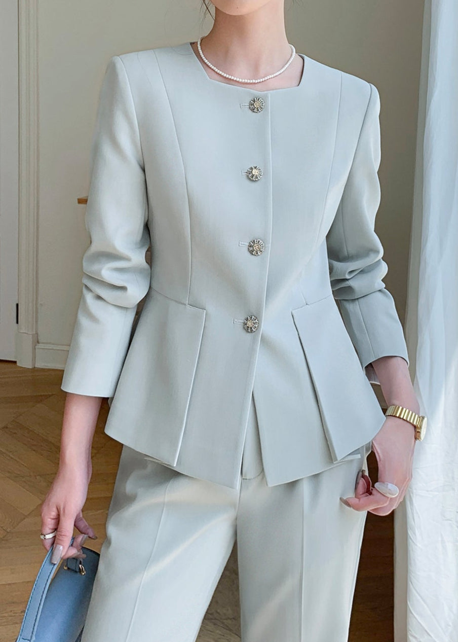Square neck peplum pants suit R11
