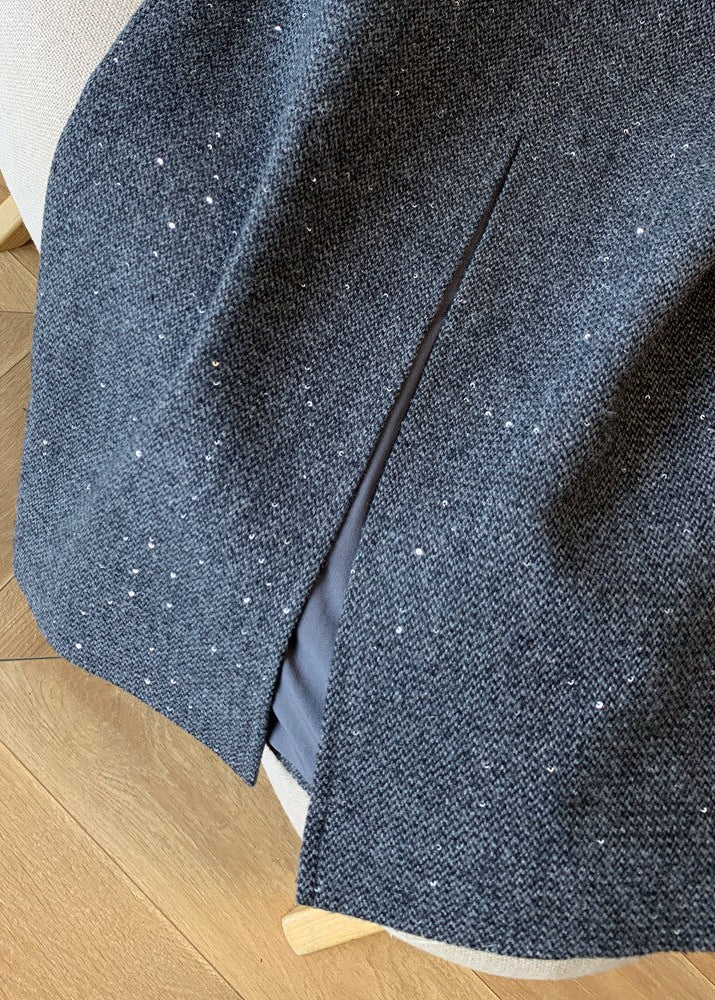 Sequin Tweed Belted Midi Skirt R172