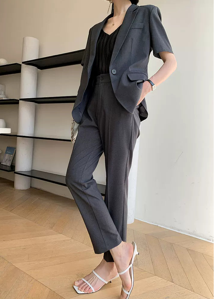 Modern Grey Short Sleeve Jacket & Slim Pants Set R105