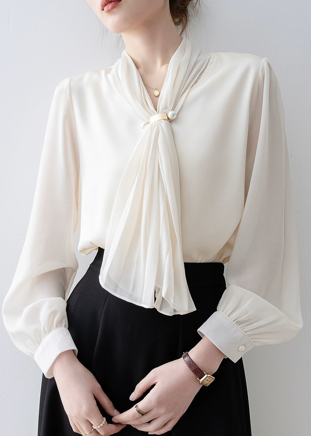 Pearl Accent Drape Blouse R41