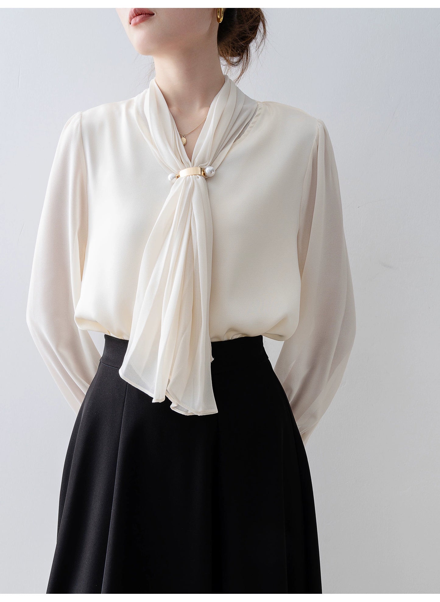 Pearl Accent Drape Blouse R41