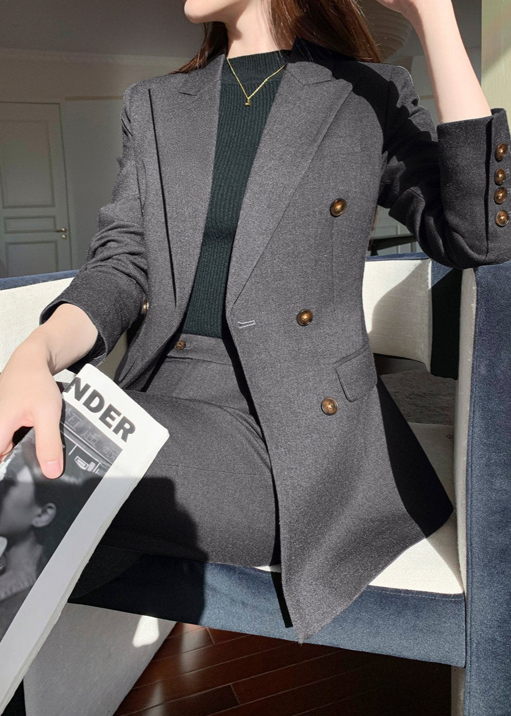 Double breasted jacket pants suit  R4