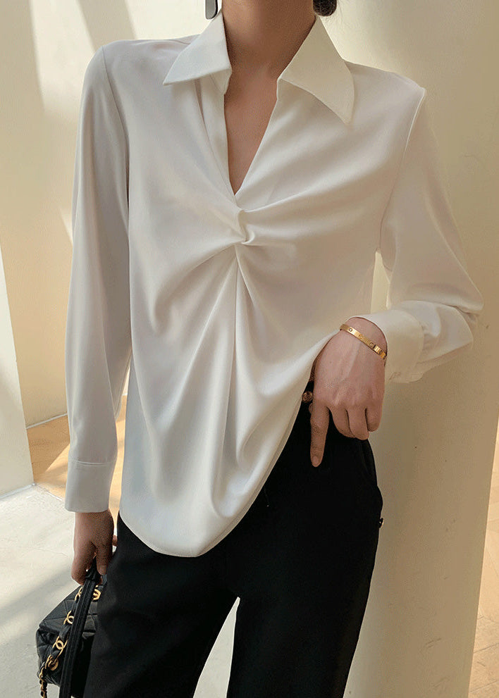 Twist Draped Satin Blouse　R109