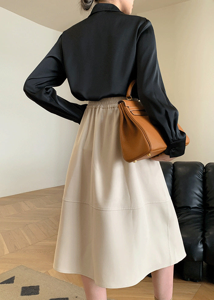 High Waist A-Line Midi Skirt　R108