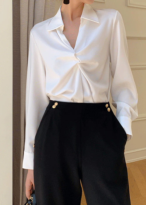 Twist Draped Satin Blouse　R109