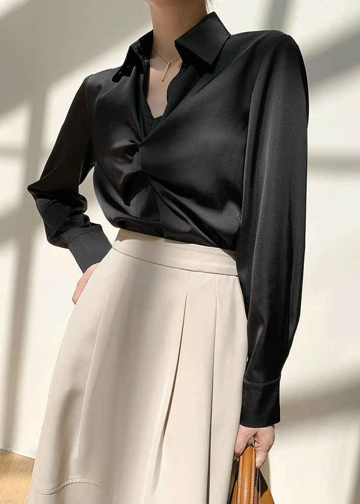 Twist Draped Satin Blouse　R109