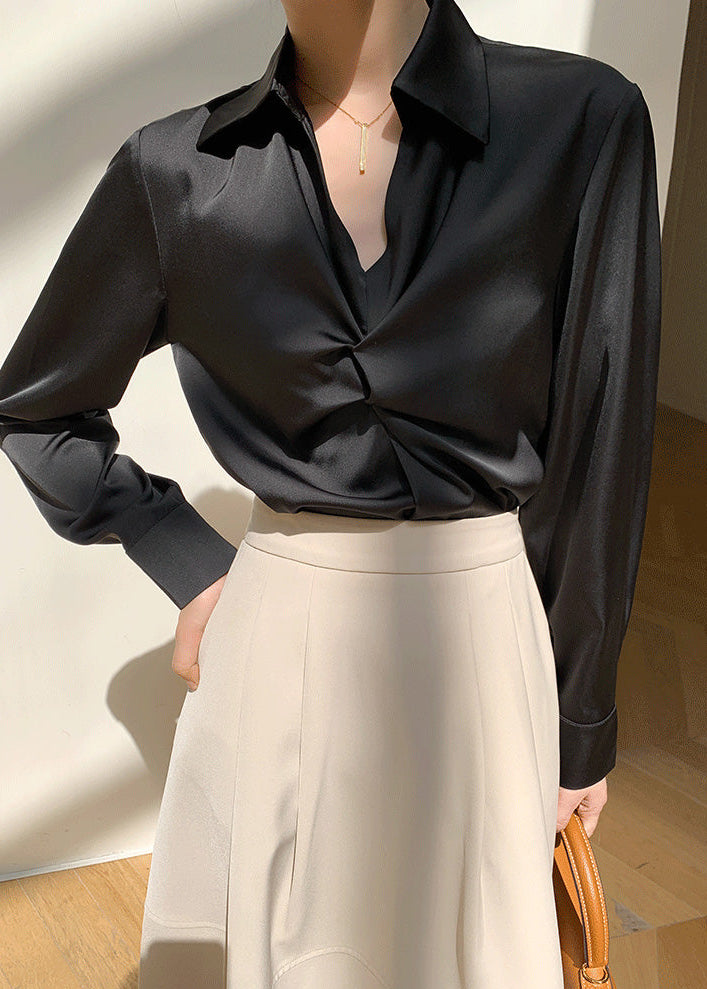 Twist Draped Satin Blouse　R109