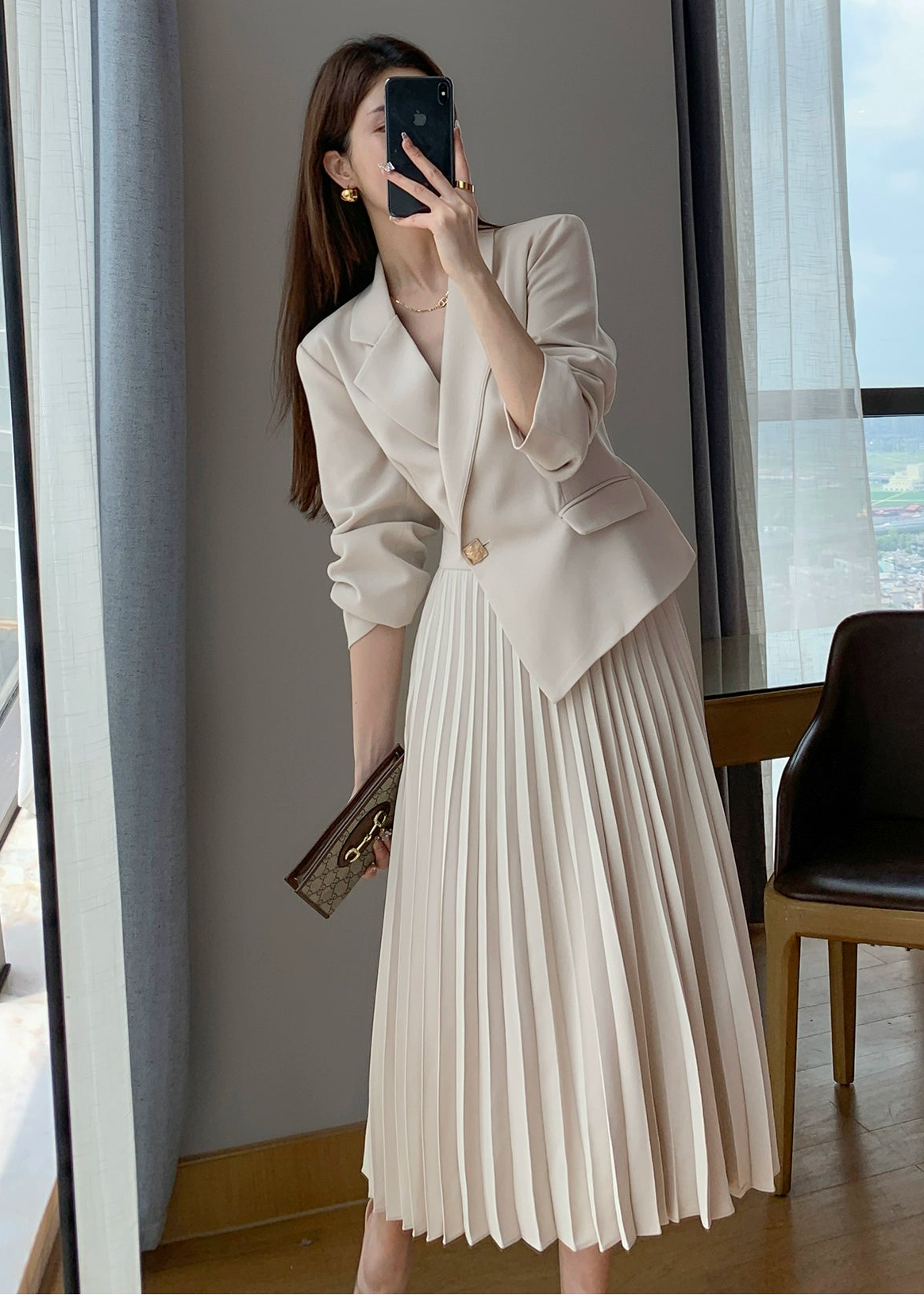 Pleated Combo Tailored Dress　R59