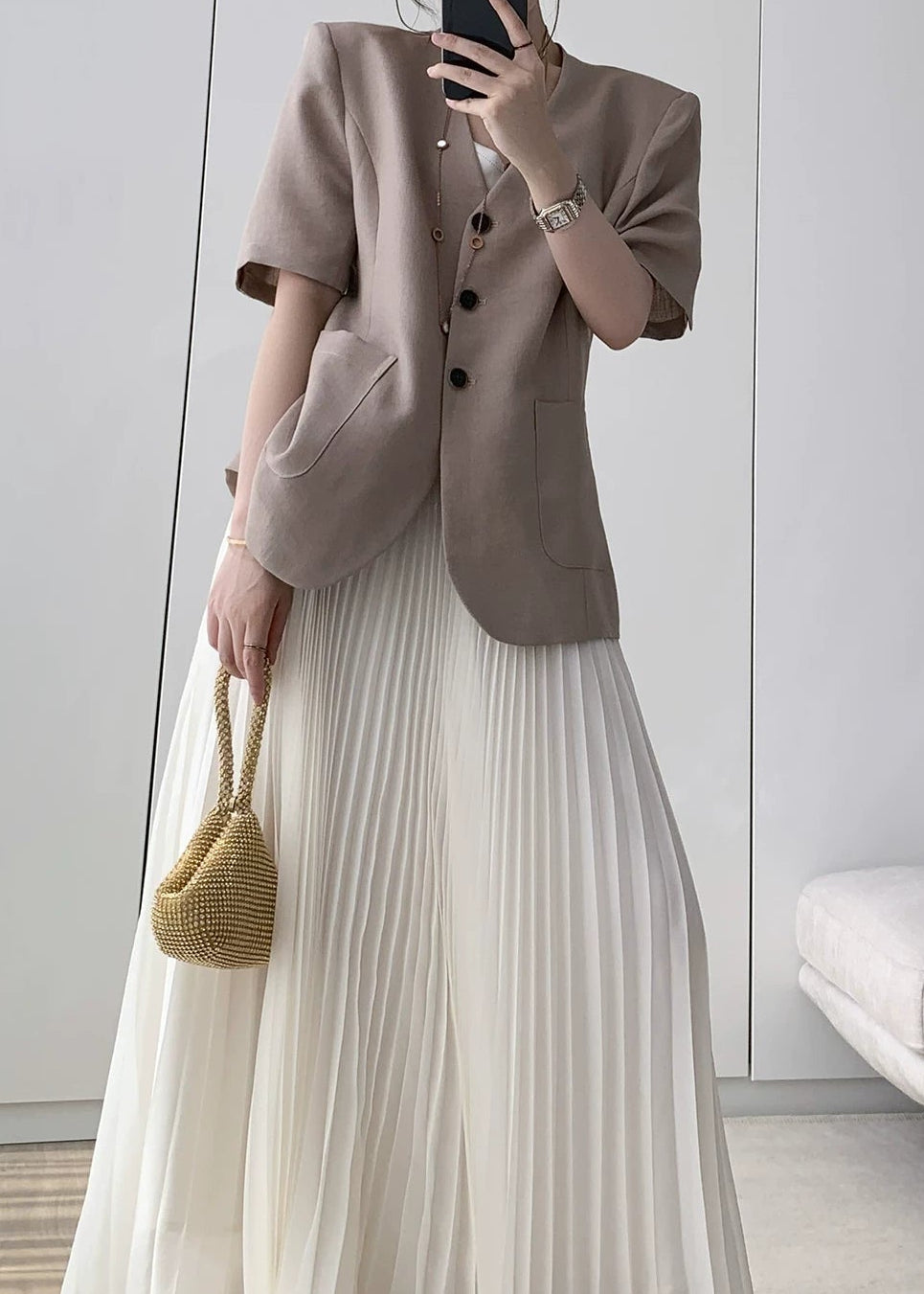 Minimal Half Sleeve Collarless Jacket　R130