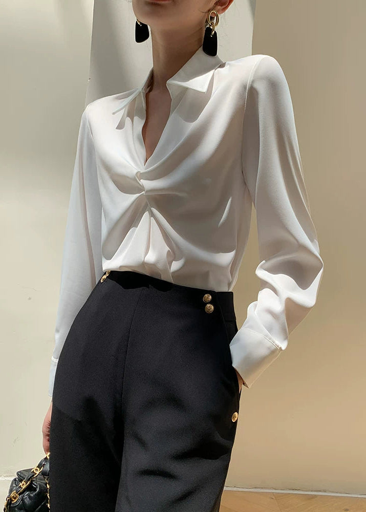 Twist Draped Satin Blouse　R109