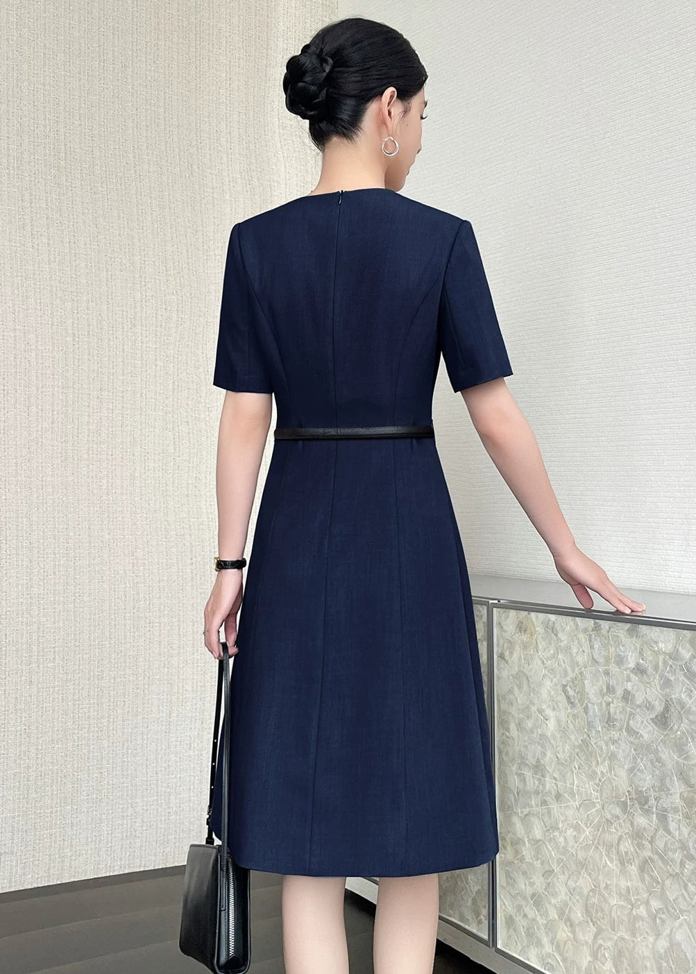 Belted Fit & Flare Midi Dress　R136