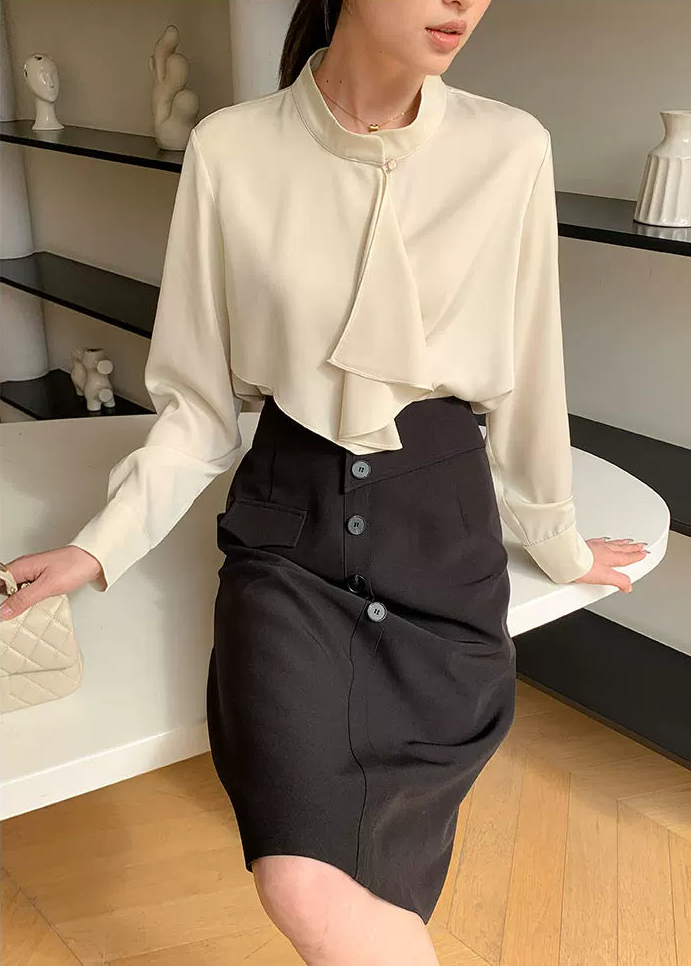 Asymmetry Frill Tie Blouse　R107