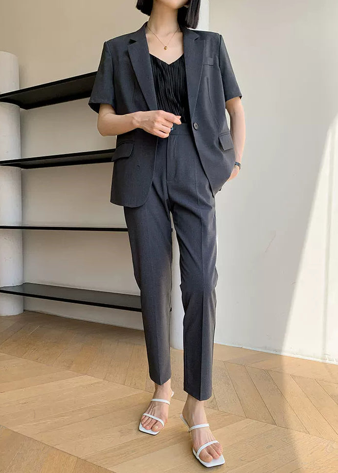 Modern Grey Short Sleeve Jacket & Slim Pants Set　R105