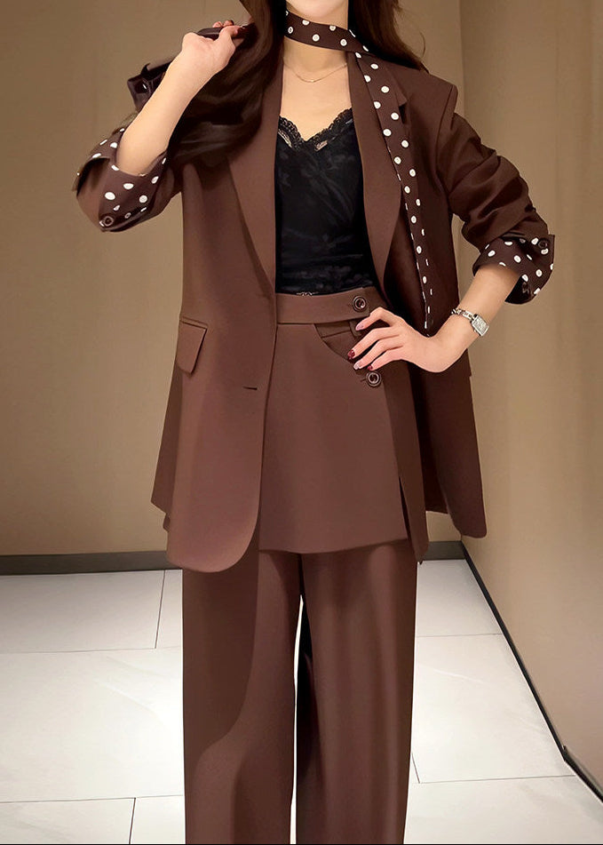 Polka Dot Scarf Layered Pants Suit　R176