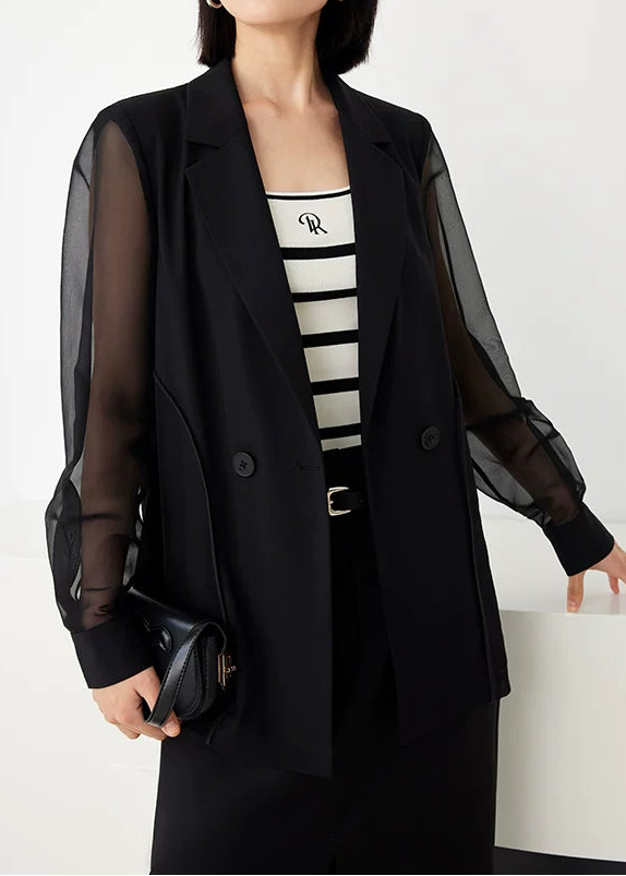 Sheer Sleeve Double-Breasted Blazer　R134