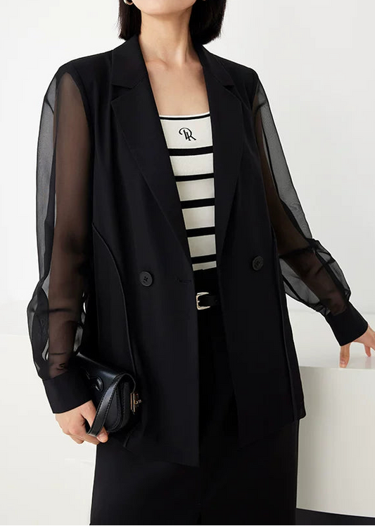Sheer Sleeve Double-Breasted Blazer　R134