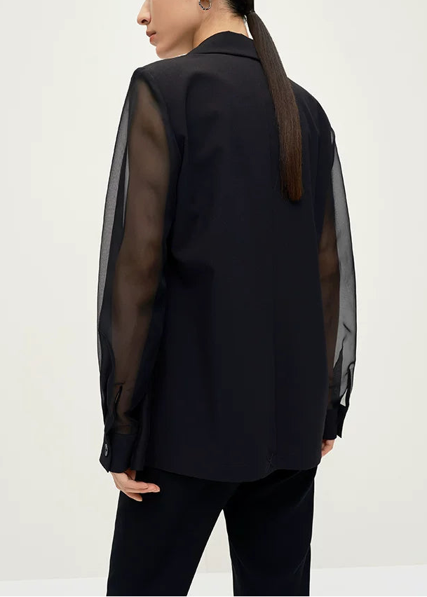 Sheer Sleeve Double-Breasted Blazer　R134