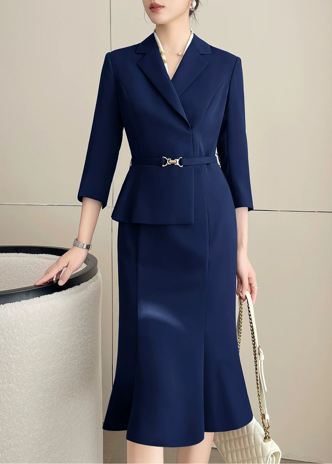 Tailored Belted Flare Midi Dress　R92