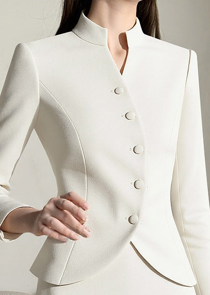 Stand Collar Long Sleeve Blazer & A-Line Skirt Set 　R115