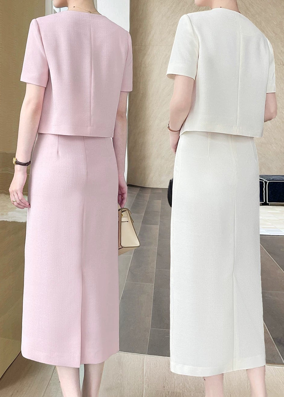 Textured Cropped Jacket & Midi Skirt Set　R137