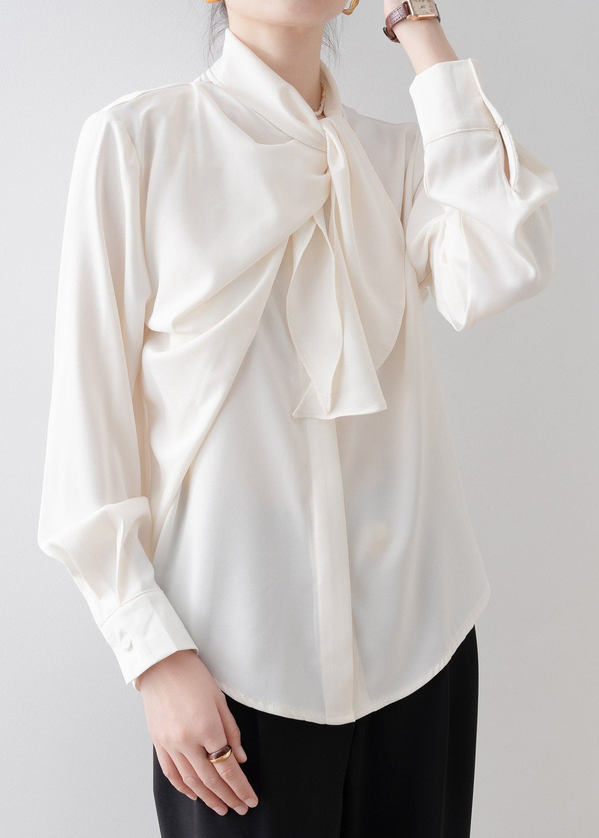 Asymmetric Draped Tie-Neck Blouse　R243