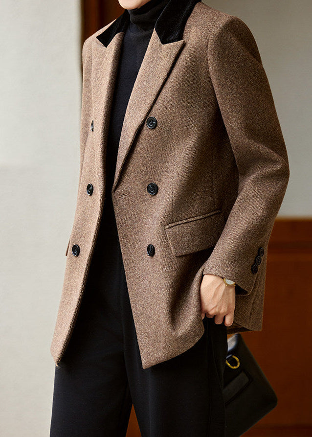 Velvet Collar Double-Breasted Blazer　R168
