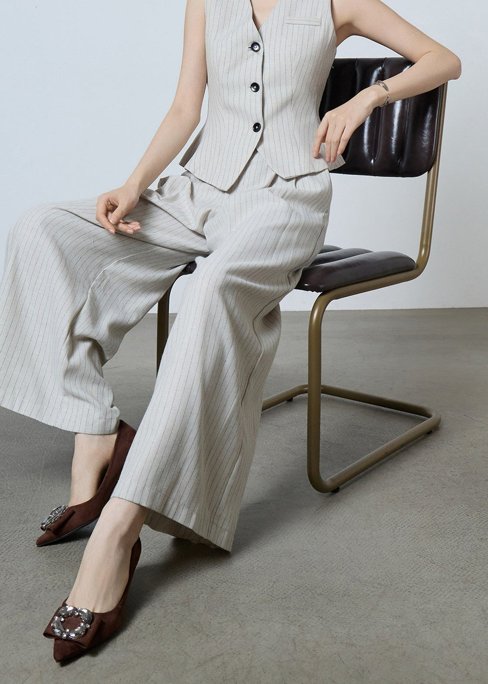Pinstripe Sleeveless Vest & Wide Pants Set　R119