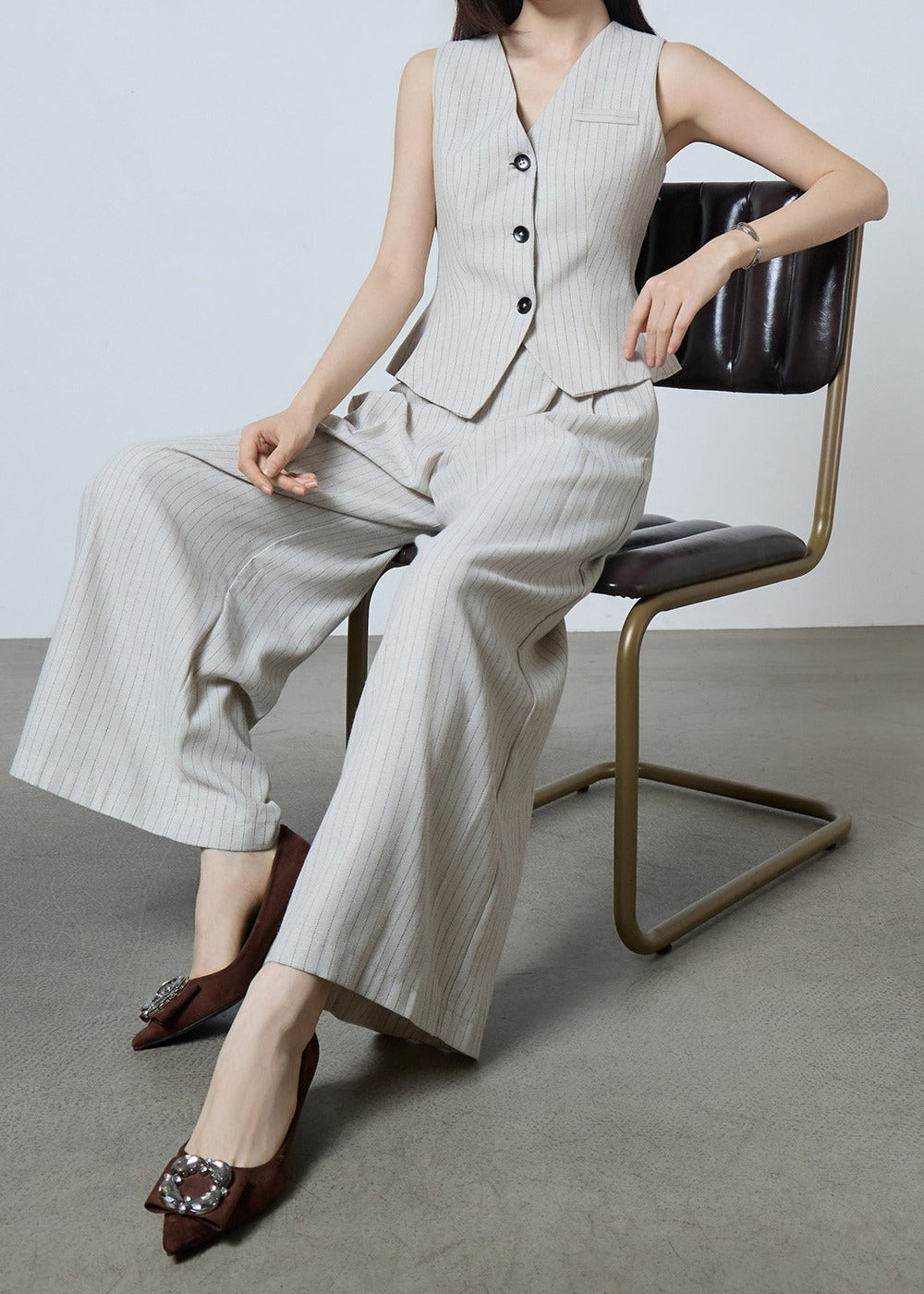 Pinstripe Sleeveless Vest & Wide Pants Set　R119