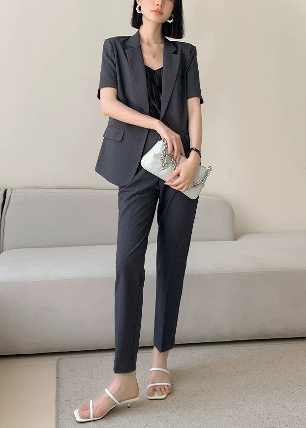 Modern Grey Short Sleeve Jacket & Slim Pants Set　R105