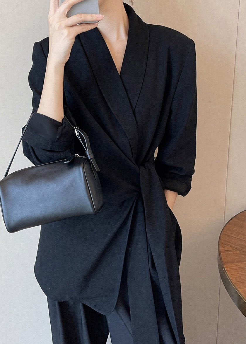 Draped Tie Waist Tailored Jacket　R165