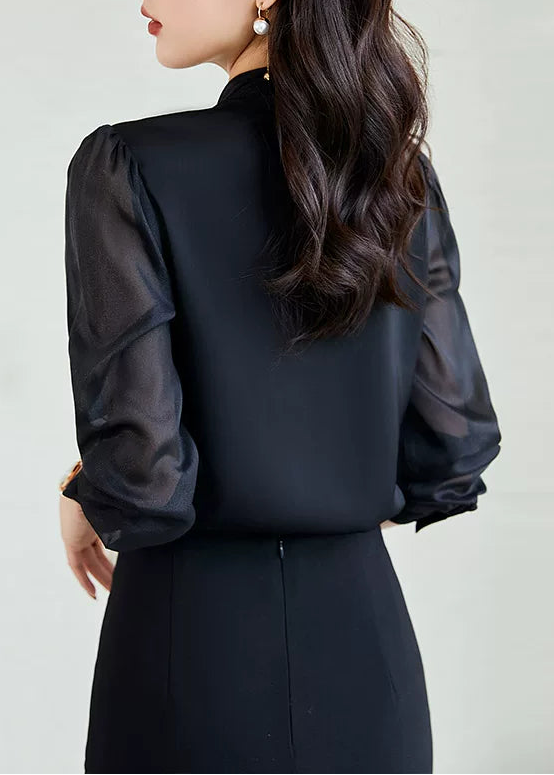 Sheer Sleeve Bow Tie Blouse　R159