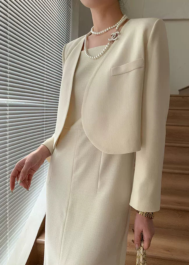 Minimal Chic Cropped Jacket & Dress Set　R101