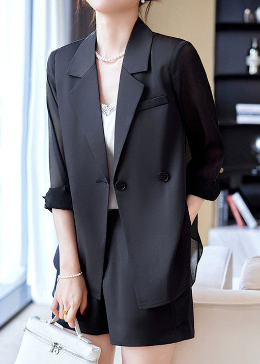 Sheer Panel Double-Breasted Blazer 　R124