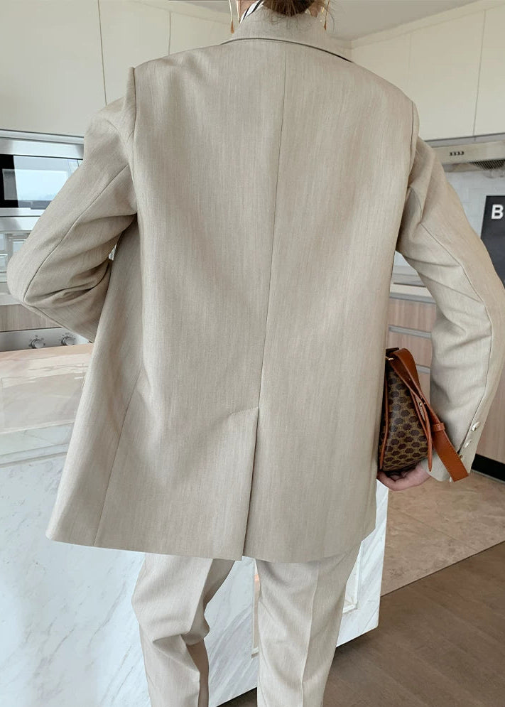 Beige Tailored Jacket & Cropped Straight Pants Suit Set　R103