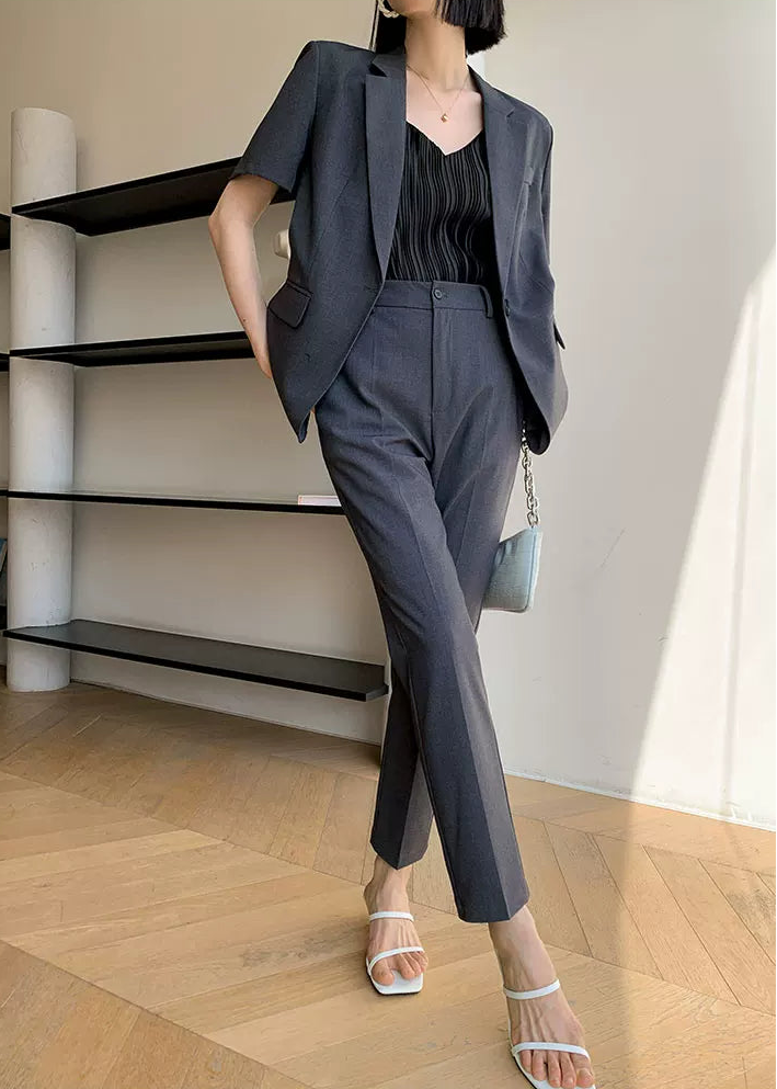 Modern Grey Short Sleeve Jacket & Slim Pants Set　R105
