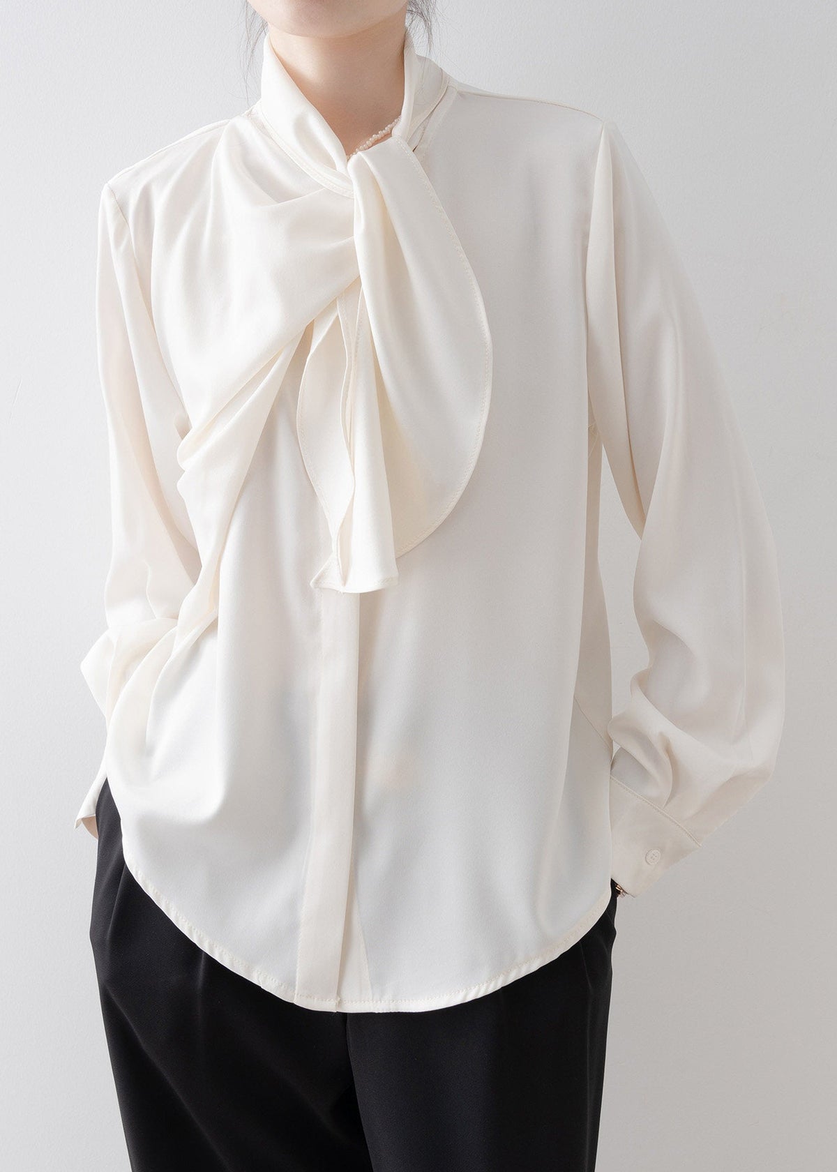 Asymmetric Draped Tie-Neck Blouse　R243