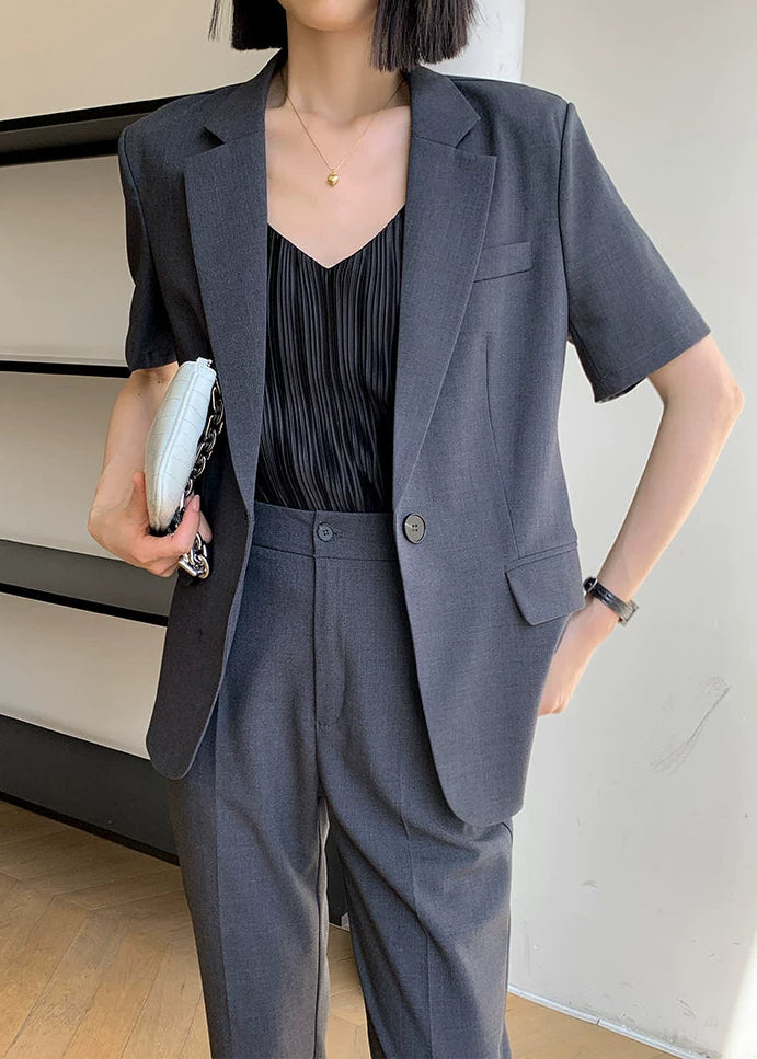 Modern Grey Short Sleeve Jacket & Slim Pants Set　R105