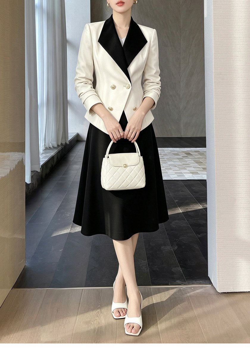 Contrast Lapel Jacket & Midi Skirt Set　R163